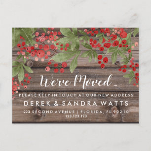 Change of address we have moved house red holly announcement postcard