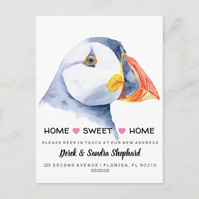 Change of address we have moved puffin announcement postcard (Front)