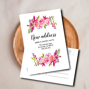 Change of Address We’ve Moved Pink Roses Floral Announcement Postcard
