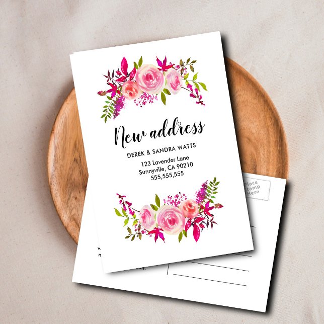 Change of Address We’ve Moved | Pink Roses Floral  Announcement Postcard (Creator Uploaded)