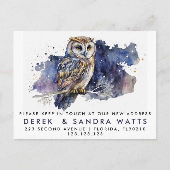 change of address we've moved announcement owl (Front)