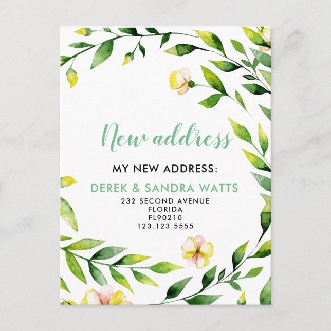 Change of address we've moved botanical announcement postcard (Front)