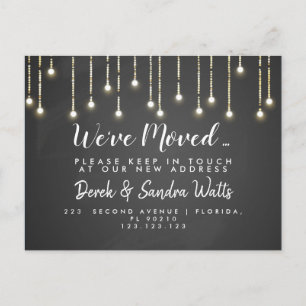 Change of address we've moved chalkboard lights announcement postcard