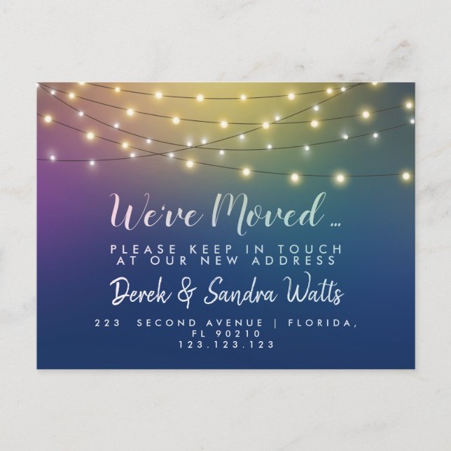 Change of address we've moved rainbow lights announcement postcard (Front)