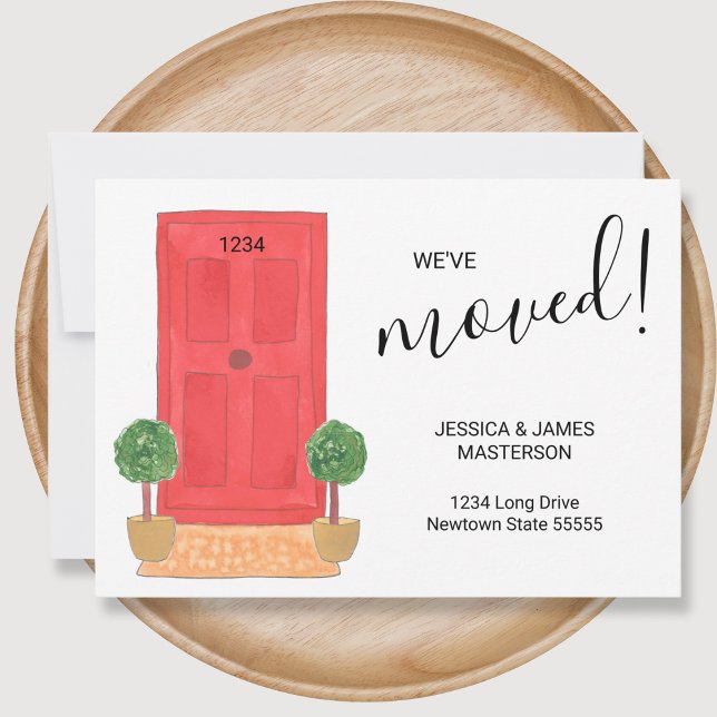 Change of Address We've Moved Red Door Watercolor Announcement (Creator Uploaded)