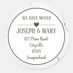 Change of address white Carrara marble Classic Round Sticker