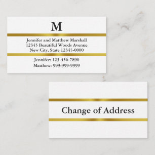 Change of Address White Gold & Black Monogram Enclosure Card