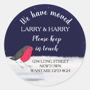 Change of Address winter christmas robin Classic Round Sticker