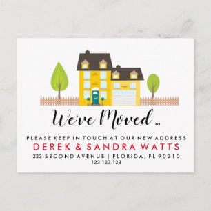 Change of address yellow house we have moved house announcement postcard