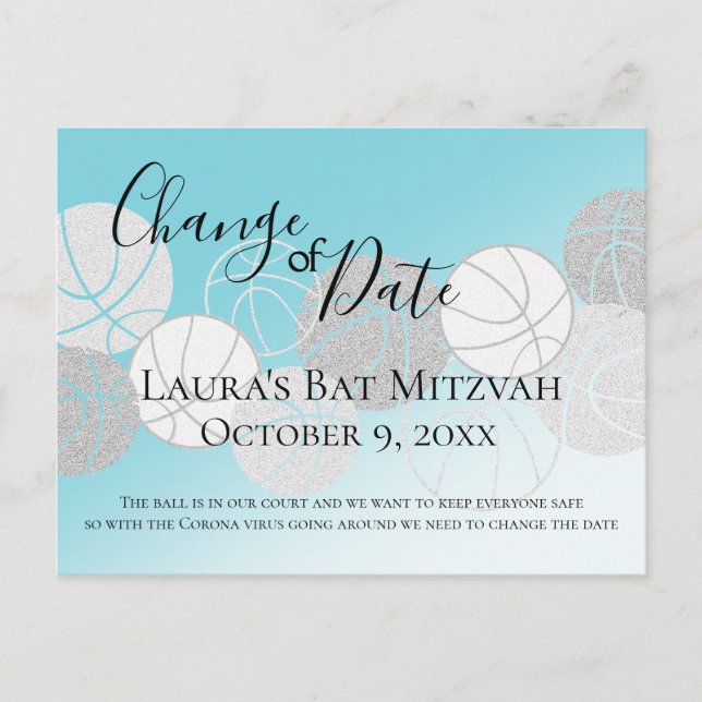 Change of Date Basketball Bat Mitzvah Postcard (Front)
