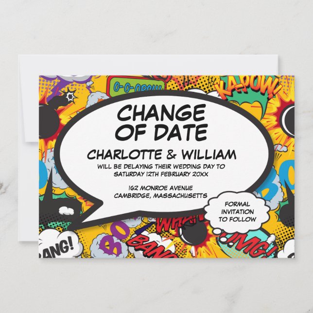Change of Date Fun Postponed Modern Typographic Save The Date (Front)