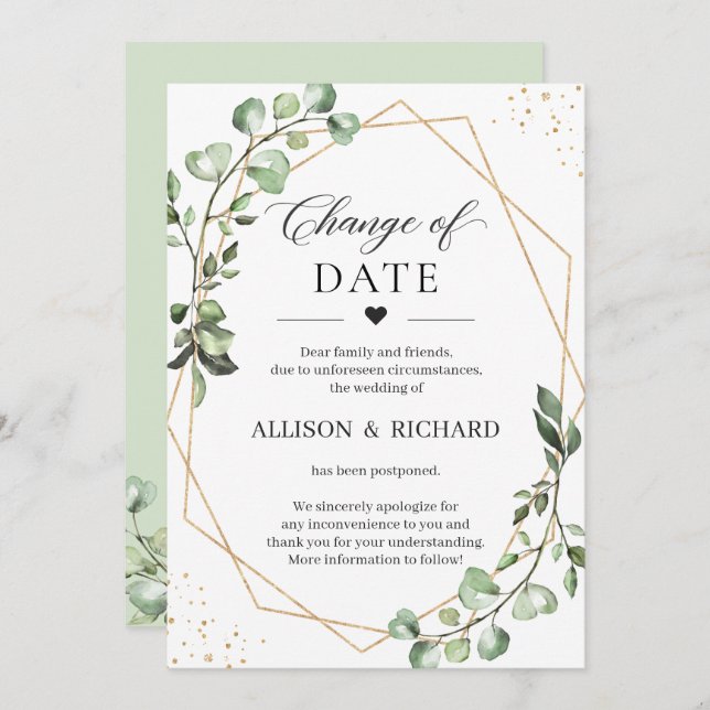 Change of Date Greenery Eucalyptus Geometric Card (Front/Back)