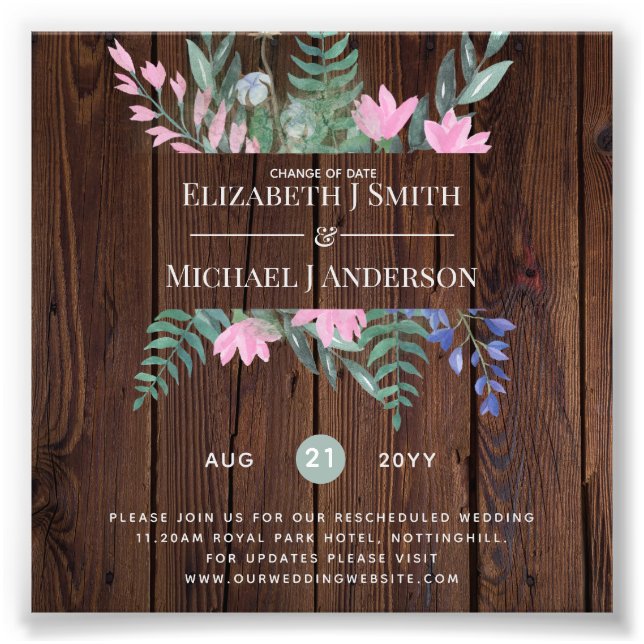 Change of Date Plans Postponement Wildflowers Chic Photo Print (Front)