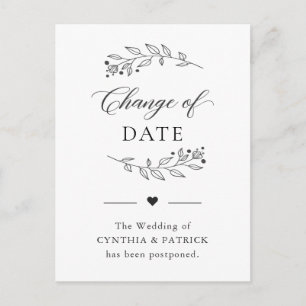 Change of Date Postponed Elegant Simple Minimalist Postcard