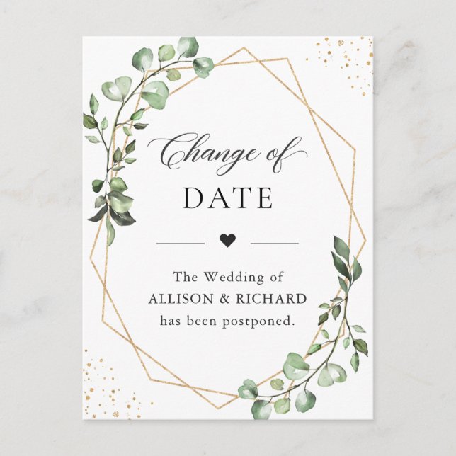 Change of Date Simple Geometric Eucalyptus Leaves Postcard (Front)