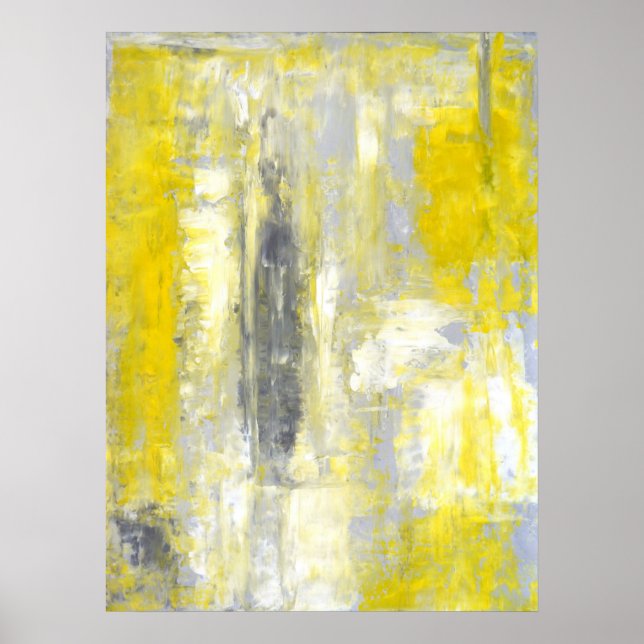 'Change of Mind' Grey and Yellow Abstract Art Poster (Front)