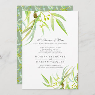 Change of plan Eucalyptus leaf watercolor wedding Invitation