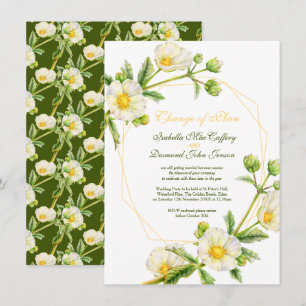 Change of plan Rose watercolor white green wedding Invitation