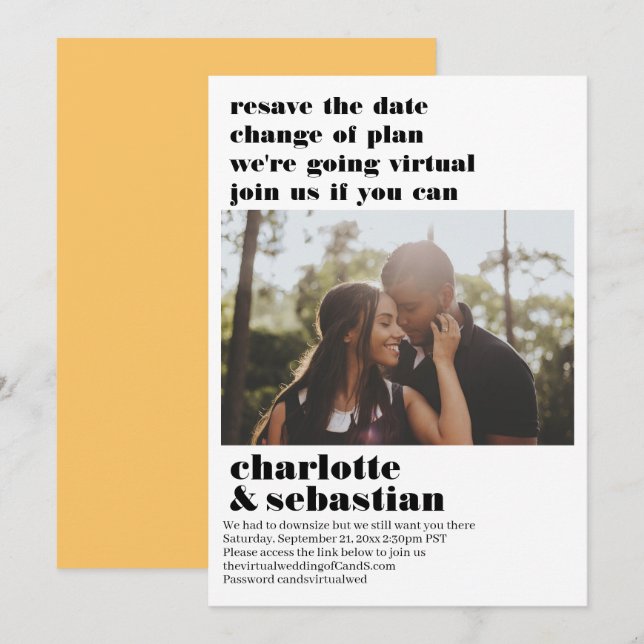 Change of Plan Virtual Wedding Save the Date Photo (Front/Back)