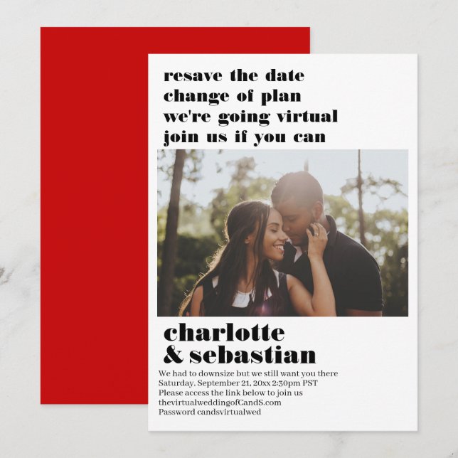 Change of Plan Virtual Wedding Save the Date Photo (Front/Back)