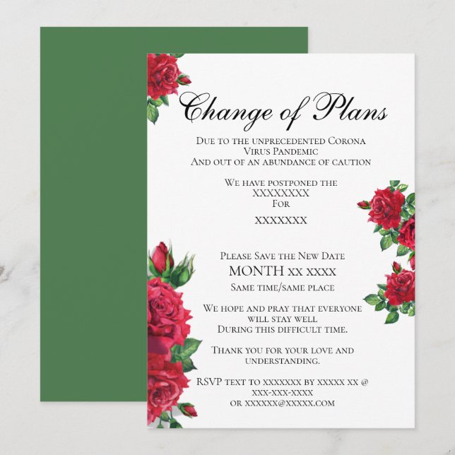 Change of Plans Announcement (Front/Back)