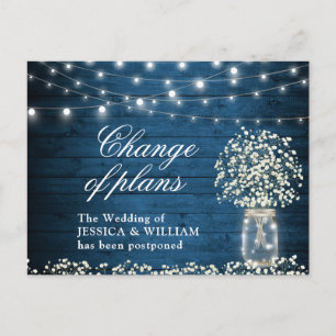 Change of Plans Baby's Breath Mason Jar Wedding Postcard