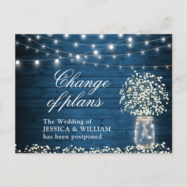 Change of Plans Baby's Breath Mason Jar Wedding Postcard (Front)