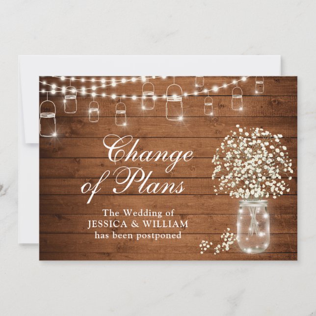 Change of Plans Baby's Breath String Lights Rustic Invitation (Front)