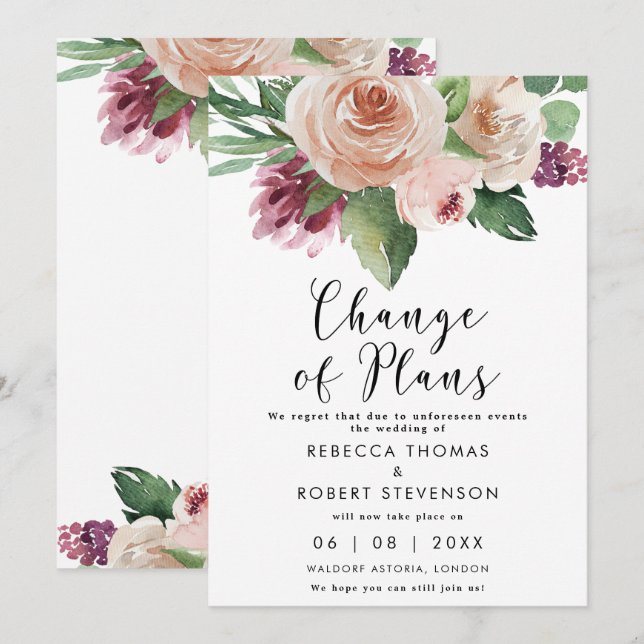 change of plans boho floals wedding invitation (Front/Back)