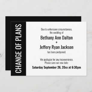 Change of Plans Bold Postponed Wedding Card
