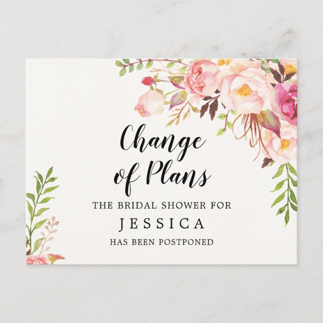 Change of Plans Bridal Shower Postponed Postcard (Front)