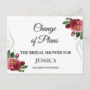 Change of Plans Bridal Shower Postponed Postcard