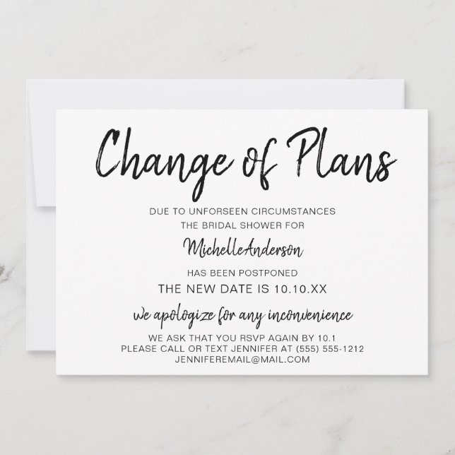 Change of Plans Bridal Shower WITH RSVP (Front)