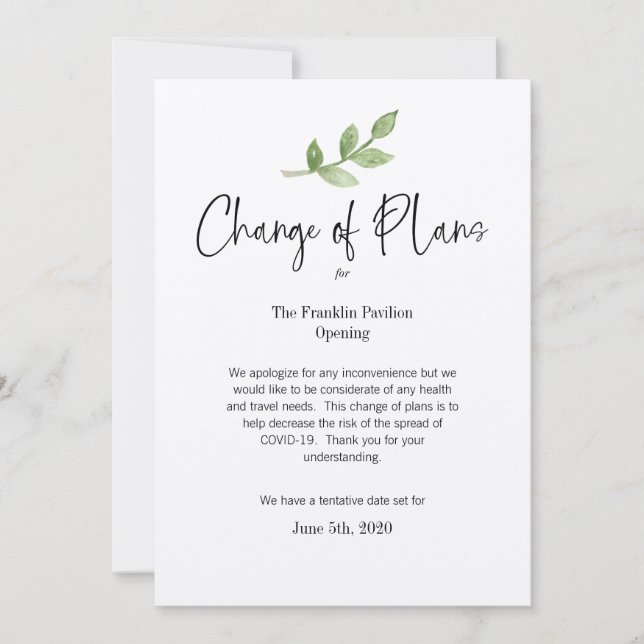 Change of Plans Business Personal Event COVID 19 Invitation (Front)