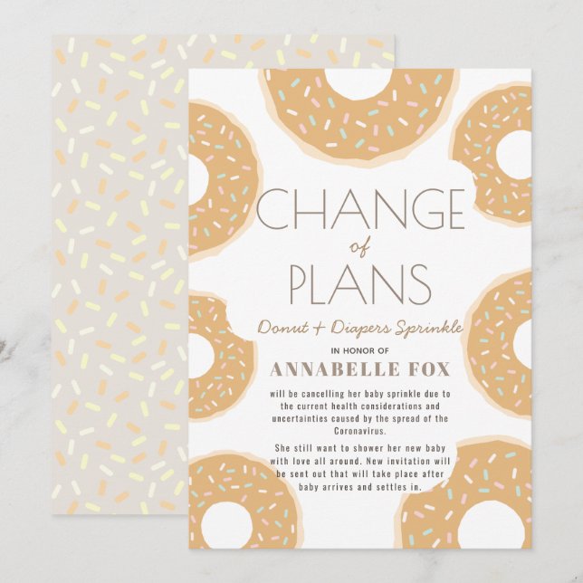 Change of Plans Caramel Brown Doughnut Baby Sprink Invitation (Front/Back)
