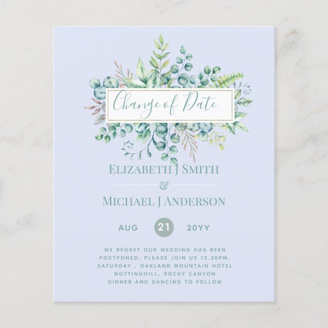 Change of Plans Date Greenery Eucalyptus Event (Front)