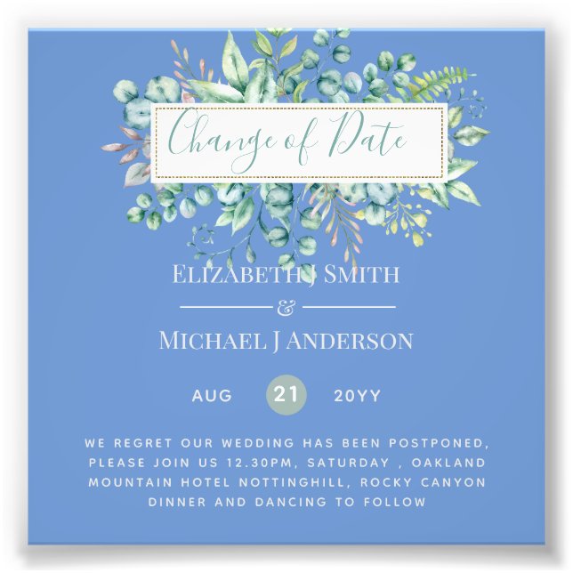 Change of Plans Date Greenery Eucalyptus Event Photo Print (Front)