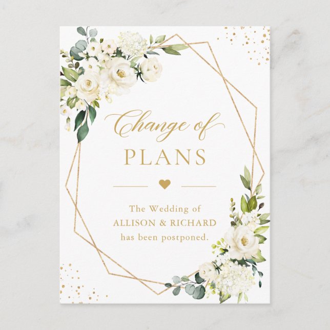 Change of Plans Elegant Gold Geometric Rose Floral Postcard (Front)