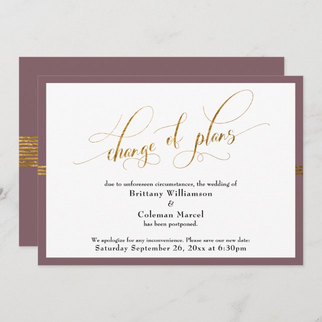 Change of Plans Elegant Mauve w/ Gold Stripe Card (Front/Back)