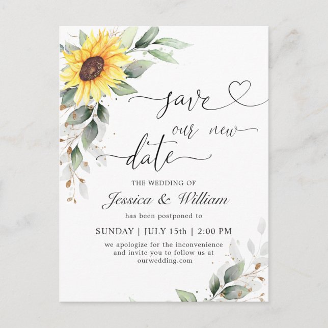 Change of Plans Elegant Sunflowers Floral Wedding Postcard (Front)