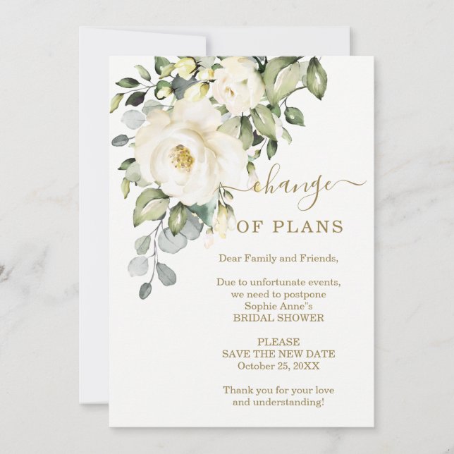 Change of Plans Floral Bridal Shower Postponed Invitation (Front)