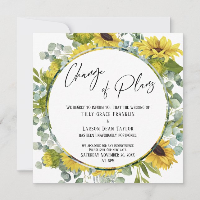 Change of Plans Floral Postponed Wedding Card (Front)