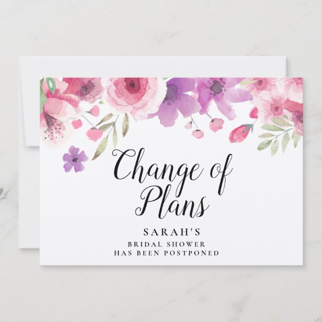 Change of Plans Floral Rustic Bridal Shower Save The Date (Front)