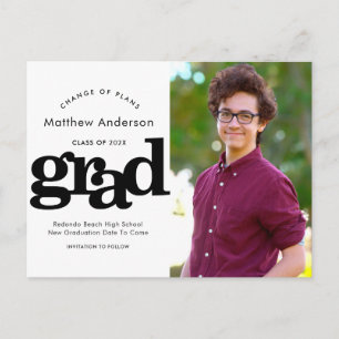 Change of plans graduation black bold typography invitation postcard
