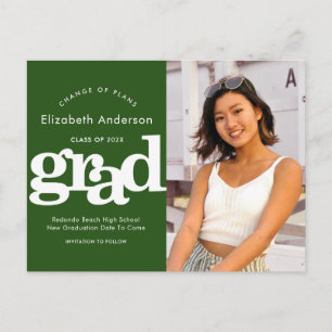 Change of plans graduation bold typography green invitation postcard
