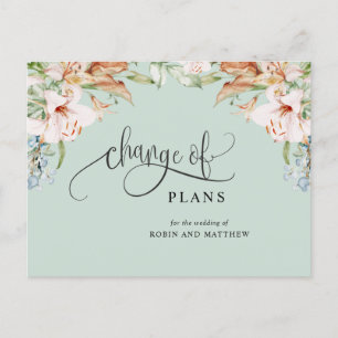Change of Plans, Green, Earthy Wedding Cancelled A Announcement Postcard