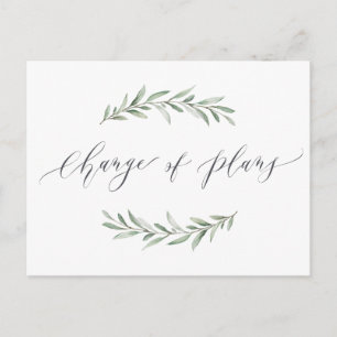 Change of plans greenery wedding postponement postcard
