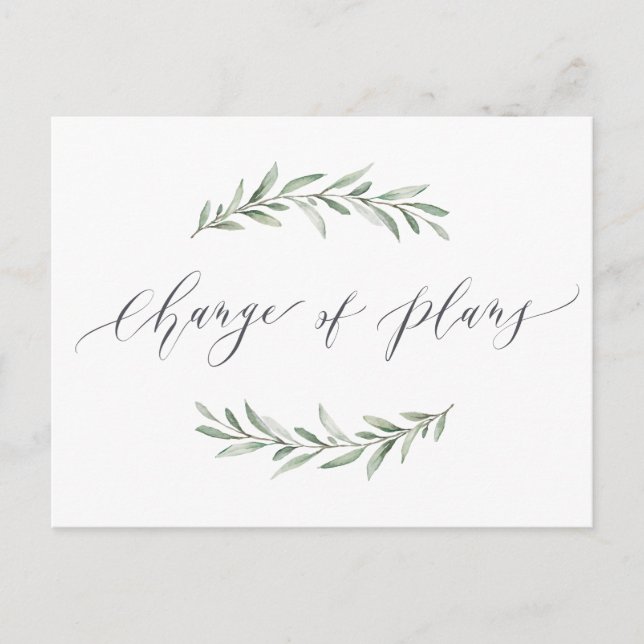 Change of plans greenery wedding postponement postcard (Front)