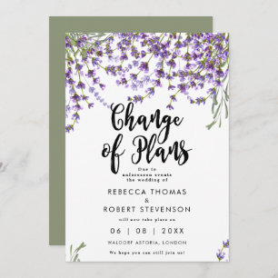 change of plans lavender wedding invitation