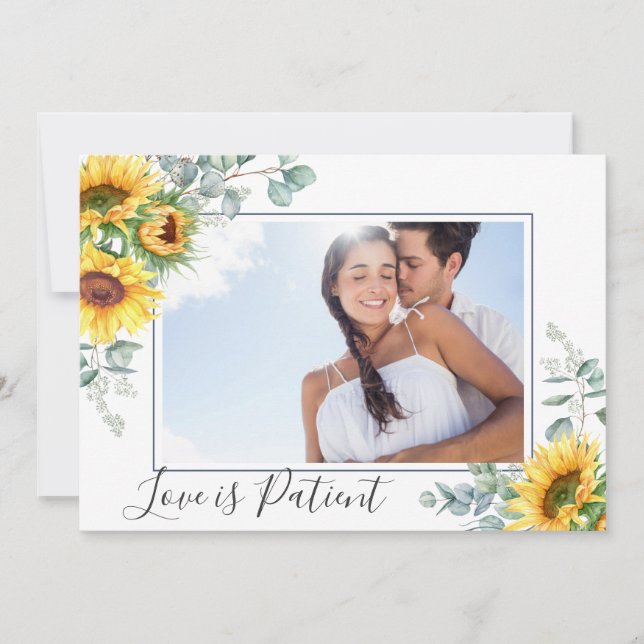 Change of Plans Love is Patient Postponed Wedding Invitation (Front)